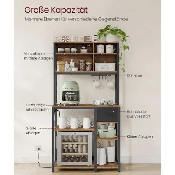 Rootz Living Köksö>Rootz Kitchen Shelf - Storage Rack - Organizer - Vintage Design - 40cm x 80 cm x 180,4 cm