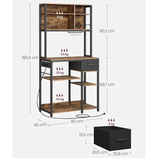 Rootz Living Köksö>Rootz Kitchen Shelf - Storage Rack - Organizer - Vintage Design - 40cm x 80 cm x 180,4 cm