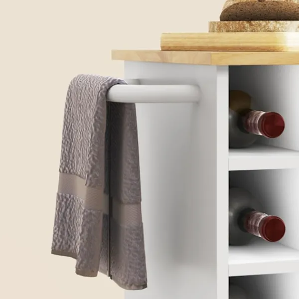 Rootz Living Köksö>Rootz Kitchen Trolley - Rolling Island - Portable Cart - Wine Racks & Storage - Rubberwood Top - 83L X 40W X 83H CM