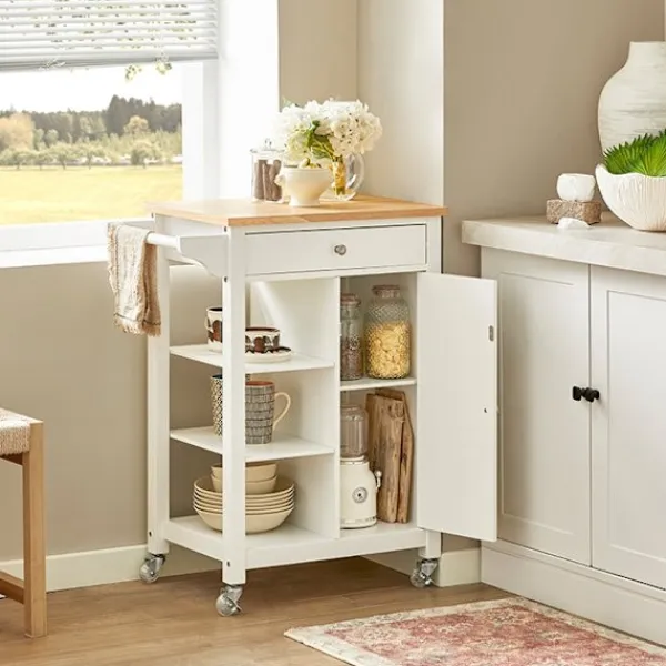 Rootz Living Köksö>Rootz Kitchen Trolley Cart - Serveringsvagn - Mobil köksö - Spånskiva & MDF-konstruktion - Mångsidig förvaring med låda, hyllor & handdukshållare - Ea | Fyndiq