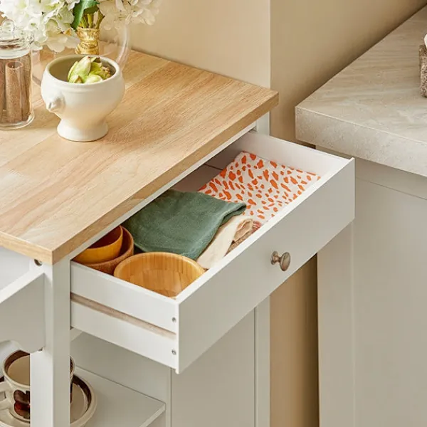 Rootz Living Köksö>Rootz Kitchen Trolley Cart - Serveringsvagn - Mobil köksö - Spånskiva & MDF-konstruktion - Mångsidig förvaring med låda, hyllor & handdukshållare - Ea | Fyndiq