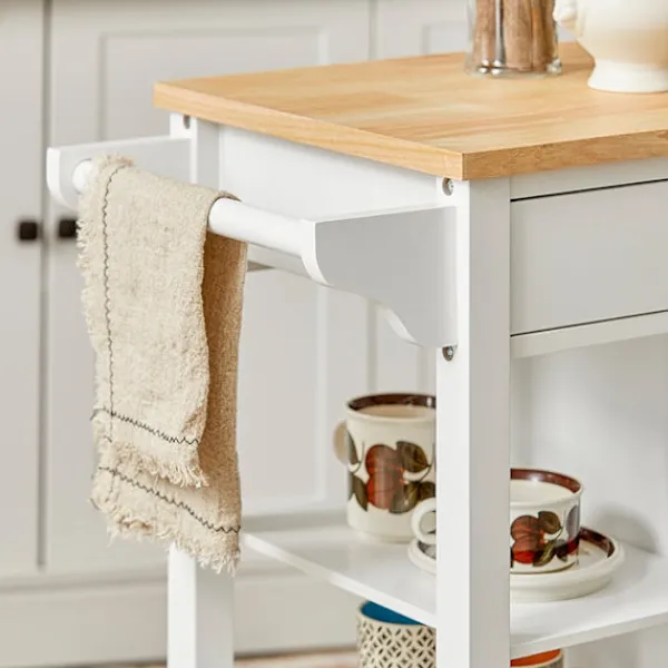 Rootz Living Köksö>Rootz Kitchen Trolley Cart - Serveringsvagn - Mobil köksö - Spånskiva & MDF-konstruktion - Mångsidig förvaring med låda, hyllor & handdukshållare - Ea | Fyndiq