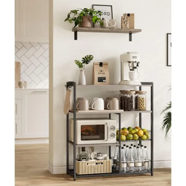 Rootz Living Köksö>Rootz Kökshylla - Organiseringsställ - Förvaringsenhet - Spånskiva stål - Greige Svart - 35cm x 80cm x 95cm - 20kg Kapacitet