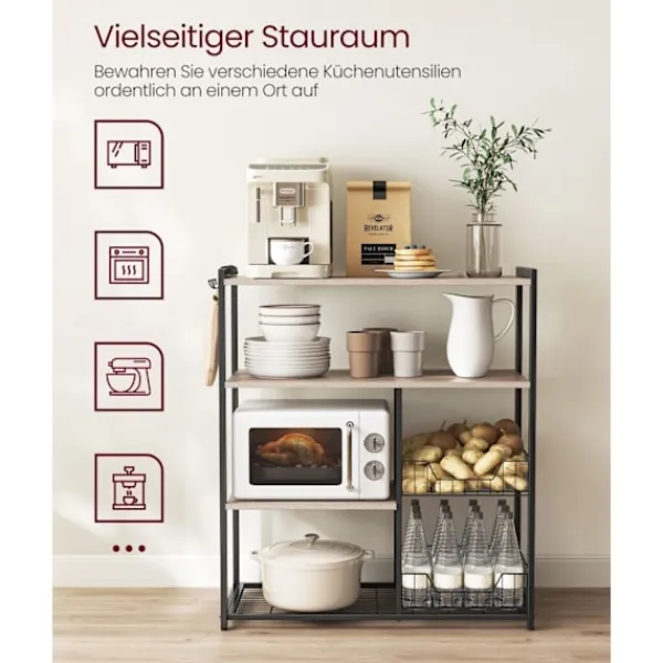 Rootz Living Köksö>Rootz Kökshylla - Organiseringsställ - Förvaringsenhet - Spånskiva stål - Greige Svart - 35cm x 80cm x 95cm - 20kg Kapacitet