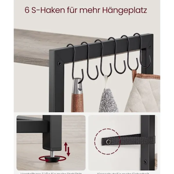 Rootz Living Köksö>Rootz Kökshylla - Organiseringsställ - Förvaringsenhet - Spånskiva stål - Greige Svart - 35cm x 80cm x 95cm - 20kg Kapacitet