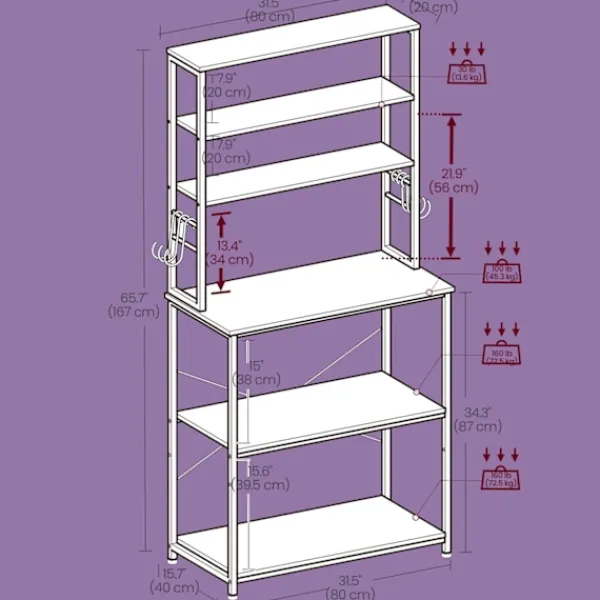 Rootz Living Köksö>Rootz kökshylla - Stående hylla - Mikrovågshylla - Space -Saving Storage - 80 x 40 x 167 cm