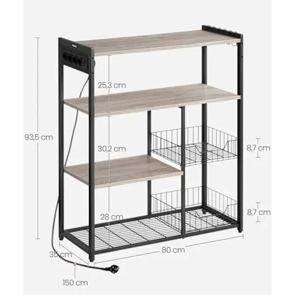 Rootz Living Köksö>Rootz kökshylla Greige fläckigt bläck Svart - Förvaringsställ - Spånskiva - Stål - Organisering - 35cm x 80cm x 93,5cm