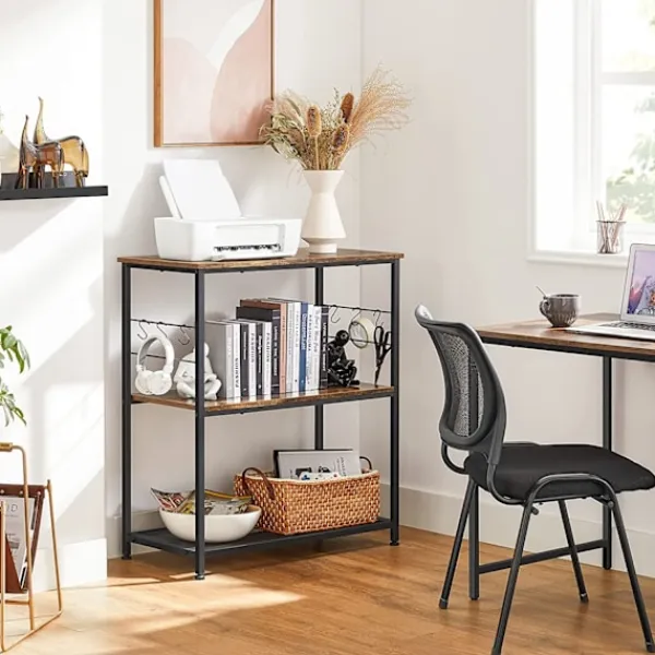 Rootz Living Köksö>Rootz Kökshylla i industriell stil med krokar - Vintage Brun-Svart - Spånskiva och stål - 80cm x 40cm x 90cm - Heavy-Duty Design