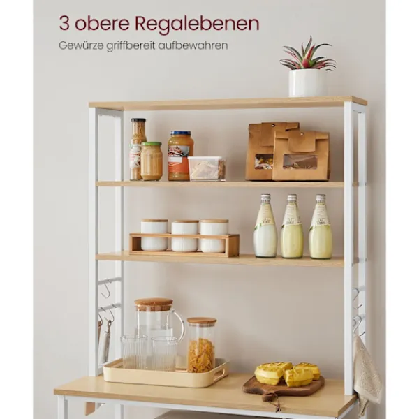 Rootz Living Köksö>Rootz kökshylla med 6 hyllor och 6 krokar - Skafferställ - Förvaringsorganisator - Spånskiva och stål - 40cm x 80cm x 167cm