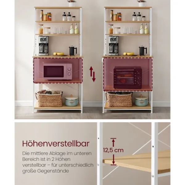 Rootz Living Köksö>Rootz kökshylla med 6 hyllor och 6 krokar - Skafferställ - Förvaringsorganisator - Spånskiva och stål - 40cm x 80cm x 167cm