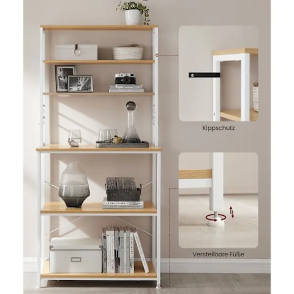 Rootz Living Köksö>Rootz kökshylla med 6 hyllor och 6 krokar - Skafferställ - Förvaringsorganisator - Spånskiva och stål - 40cm x 80cm x 167cm