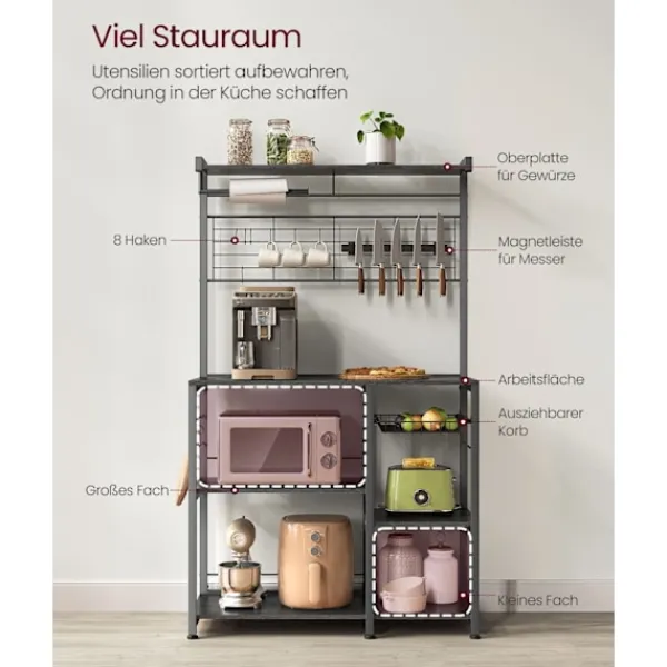 Rootz Living Köksö>Rootz kökshylla med magnetremsa 12 krokar Ebenholtssvart - Spånskiva stål Hållbar förvaring - 42 cm x 90 cm x 167,3 cm