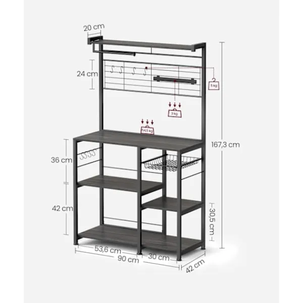 Rootz Living Köksö>Rootz kökshylla med magnetremsa 12 krokar Ebenholtssvart - Spånskiva stål Hållbar förvaring - 42 cm x 90 cm x 167,3 cm