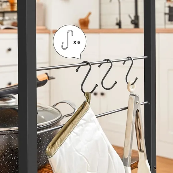Rootz Living Köksö>Rootz Köksställ - Skänk - Förvaringsställ - 3 hyllor - 6 krokar - Bearbetat trä - Metall - Industriell - 80 x 40 x 90 cm