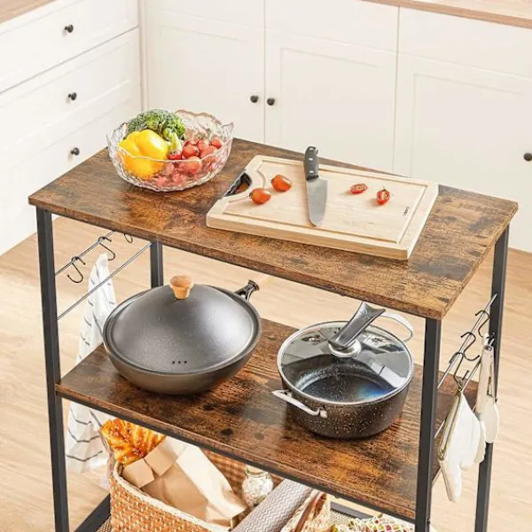 Rootz Living Köksö>Rootz Köksställ - Skänk - Förvaringsställ - 3 hyllor - 6 krokar - Bearbetat trä - Metall - Industriell - 80 x 40 x 90 cm