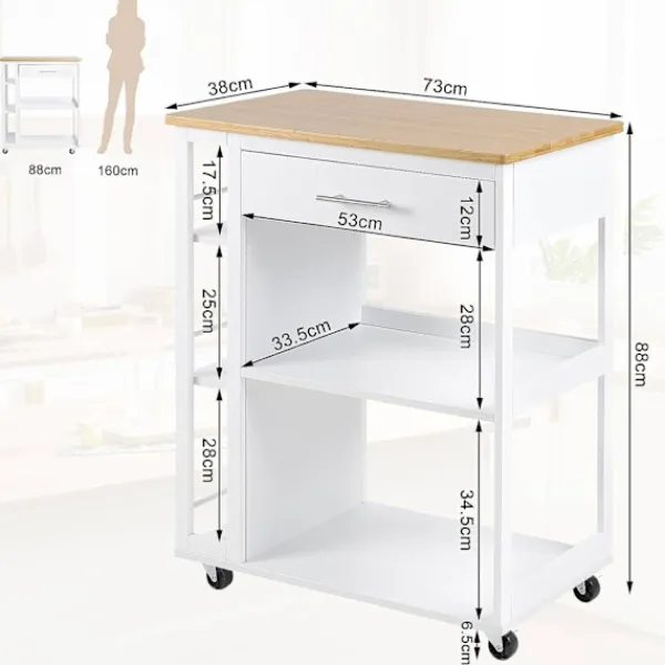 Rootz Living Köksö>Rootz Köksvagn - Rullvagn - Serveringsvagn - Robust MDF - 73cm x 88cm x 38cm