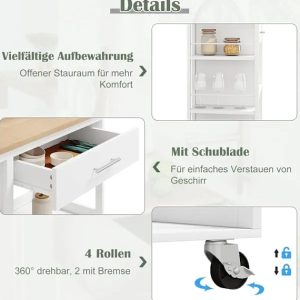 Rootz Living Köksö>Rootz Köksvagn - Rullvagn - Serveringsvagn - Robust MDF - 73cm x 88cm x 38cm