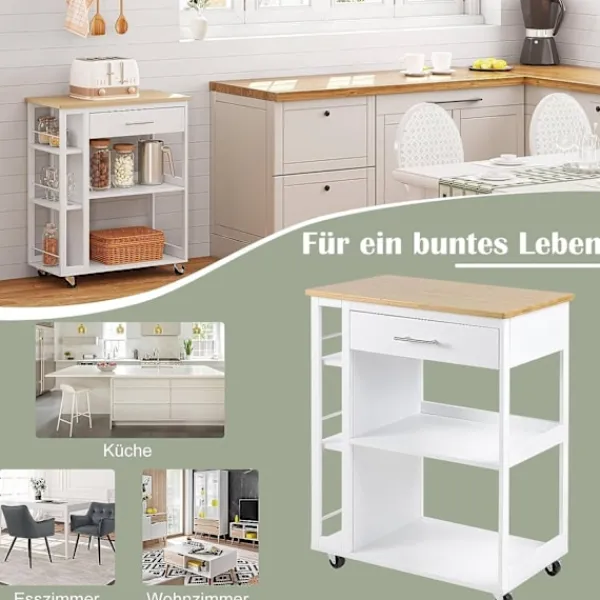 Rootz Living Köksö>Rootz Köksvagn - Rullvagn - Serveringsvagn - Robust MDF - 73cm x 88cm x 38cm