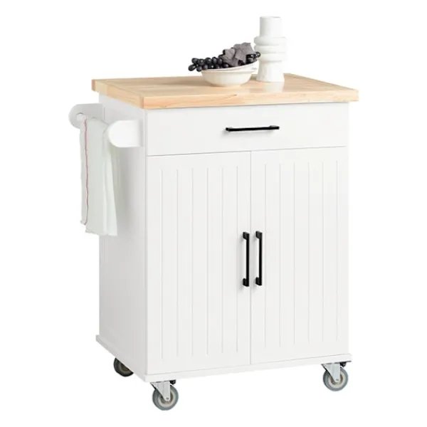 Rootz Living Köksö>Rootz köksvagn - Serveringsvagn - Mobil köksö - Reptålig topp av gummiträ - Justerbara hyllor - Lätt rörlighet med låsbara hjul - 74,5 cm x 91 cm x 45 | Fyndiq