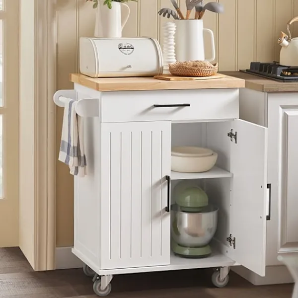Rootz Living Köksö>Rootz köksvagn - Serveringsvagn - Mobil köksö - Reptålig topp av gummiträ - Justerbara hyllor - Lätt rörlighet med låsbara hjul - 74,5 cm x 91 cm x 45 | Fyndiq