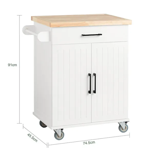 Rootz Living Köksö>Rootz köksvagn - Serveringsvagn - Mobil köksö - Reptålig topp av gummiträ - Justerbara hyllor - Lätt rörlighet med låsbara hjul - 74,5 cm x 91 cm x 45 | Fyndiq