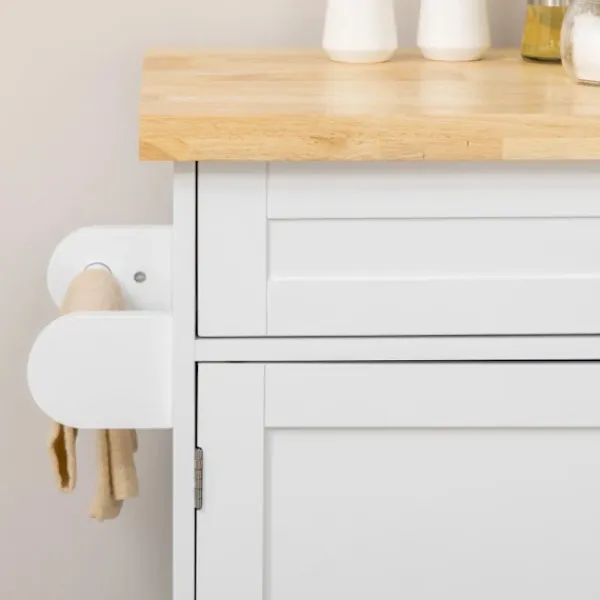 Rootz Living Köksö>Rootz Köksvagn - Serveringsvagn - Köksö - 1 kryddställ - 1 handdukshållare - Justerbar i höjdled - Gummiträ - Vit - 109L x 40W x 89H cm