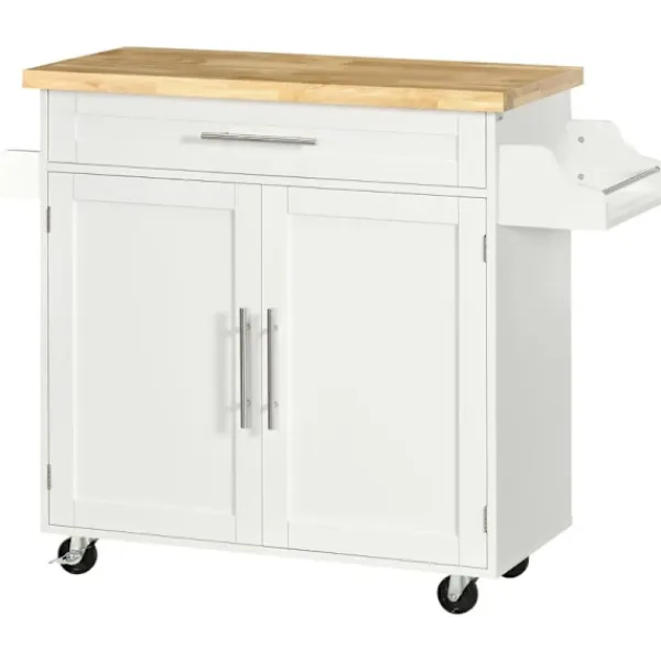 Rootz Living Köksö>Rootz Köksvagn - Serveringsvagn - Köksö - 1 kryddställ - 1 handdukshållare - Justerbar i höjdled - Gummiträ - Vit - 109L x 40W x 89H cm