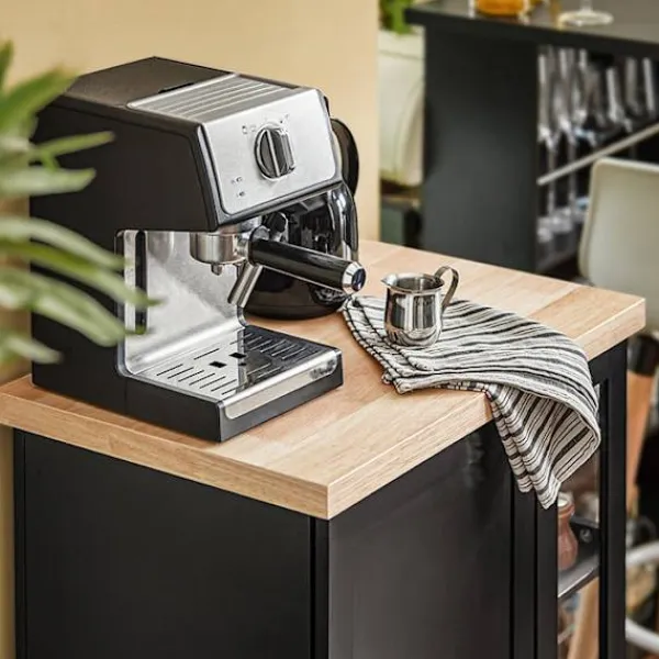Rootz Living Sideboards>Rootz Köksvagn - Sidovagn - Serveringsvagn - Justerbara hyllor - Mobil förvaring - Låsbara hjul - Svart MDF och glas - 60cm x 90cm x 40cm
