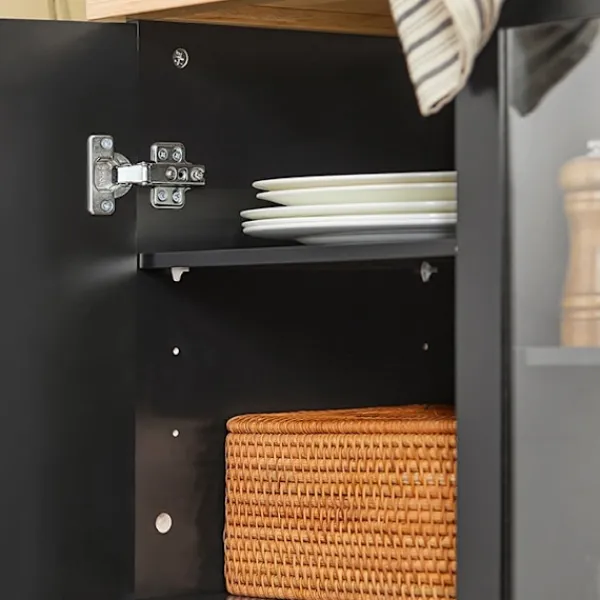 Rootz Living Sideboards>Rootz Köksvagn - Sidovagn - Serveringsvagn - Justerbara hyllor - Mobil förvaring - Låsbara hjul - Svart MDF och glas - 60cm x 90cm x 40cm