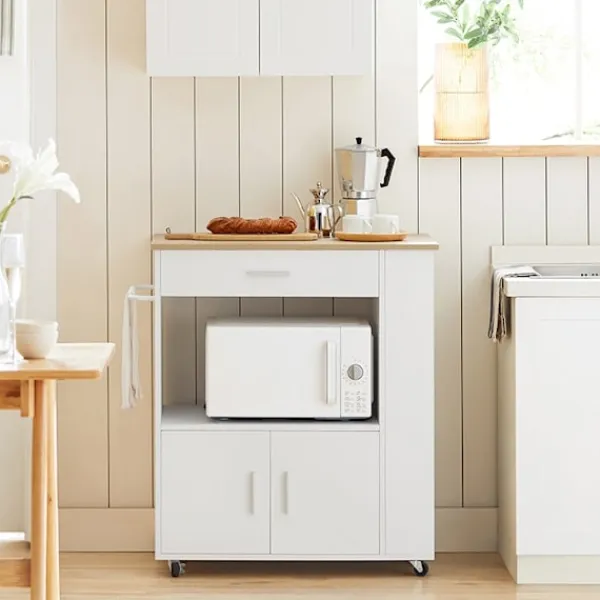 Rootz Living Köksö>Rootz köksvagn - Skänk - Serveringsvagn - Mobil köksö - Mångsidig förvaring med låda, hyllor och handdukshållare - Lätt rörlighet med låsbara hjul - V | Fyndiq
