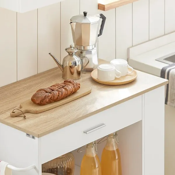 Rootz Living Köksö>Rootz köksvagn - Skänk - Serveringsvagn - Mobil köksö - Mångsidig förvaring med låda, hyllor och handdukshållare - Lätt rörlighet med låsbara hjul - V | Fyndiq