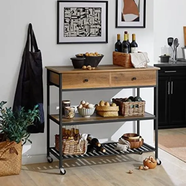 Rootz Living Sideboards>Rootz Köksvagn i industriell vintagestil Köksförvaringsvagn Serveringsvagn med 2 lådor 2 hyllor