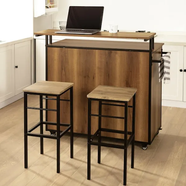 Rootz Living Köksö>Rootz Köksvagn med bänkskiva - Köksö - Mobilt köksskåp - Justerbara hyllor - Mångsidig förvaring - Hållbar PB(E1) och metall - 113cm x 106cm x 69cm