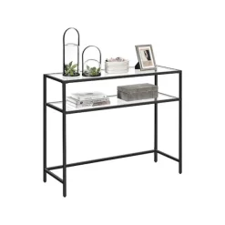 Rootz Living Småbord>Rootz Konsolbord - Konsolbord med 2 hyllor - Entrébord - Hallbord - Soffbord - Modernt konsolbord - Industriell hallbord - Accentbord - Metall - Glas | Fyndiq