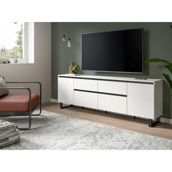 Rootz Living Sideboards>Rootz Lowboard - Media Cabinet - Lagringsenhet - gott om lagring - 188x65x36cm - vit - svart kontrast