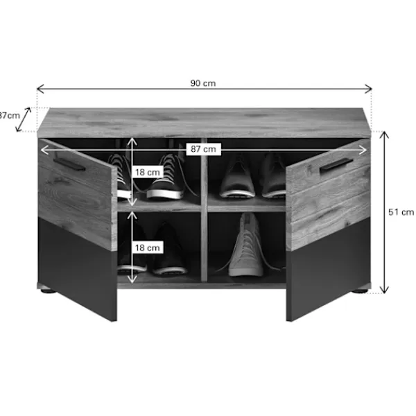 Rootz Living Sideboards>Rootz Mason Bench Garderob - Shoe Rack Bench - Entryway Organizer - 90 cm x 51 cm x 37 cm