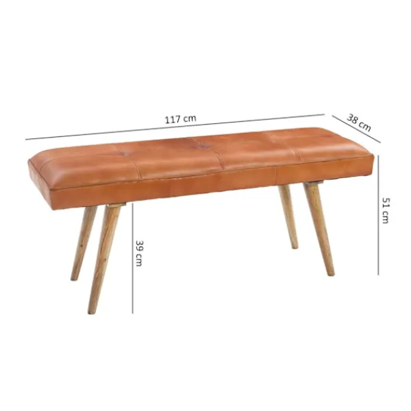 Rootz Living Balkongmöbler>Rootz Matsalsbänk - Korridorsbänk - Bänk - Stoppad bänk - Massivt trä - Mangoträ - Getskinn - 117 x 38 x 51 cm