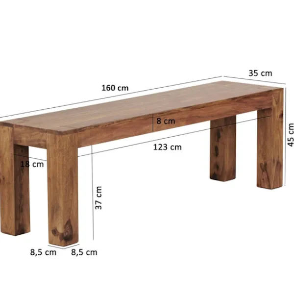 Rootz Living Matgrupper>Rootz Matsalsbänk - Massivt trä - - Matsalsbänk - 160 x 35 cm - Brun