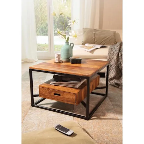 Rootz Living Soffbord>Rootz Modern Soffbord - Fyrkantigt bord - Förvaringsutrymme - Metallram - 60cm x 60cm x 40cm