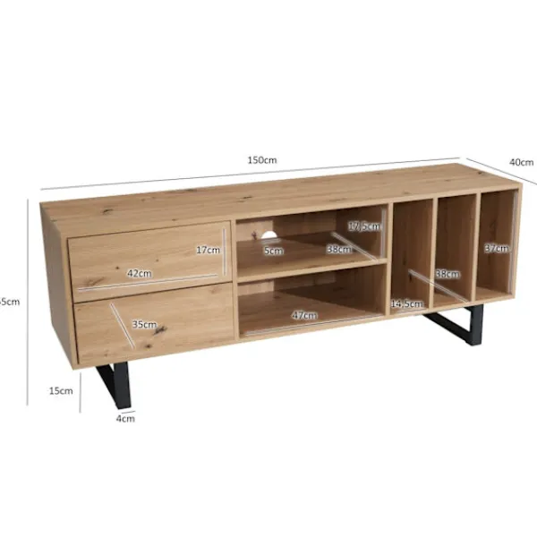 Rootz Living Tv-Bänkar>Rootz Modern TV Bänkskåp - TV-bänk - Ekdekor - Rektangulär förvaring - Rymlig - Organiserad - 150cm x 55cm x 40cm