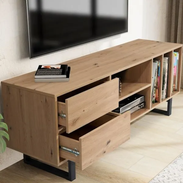 Rootz Living Tv-Bänkar>Rootz Modern TV Bänkskåp - TV-bänk - Ekdekor - Rektangulär förvaring - Rymlig - Organiserad - 150cm x 55cm x 40cm
