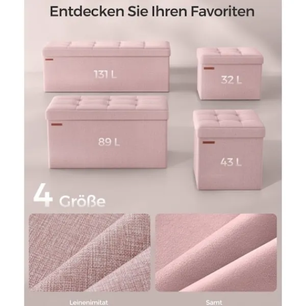 Rootz Living Kistor & Koffertar>Rootz Pink Ottoman Förvaringsbänk - MDF-klädd sits - Linnefinish - Högresiliensskum - 38 cm x 110 cm x 38 cm - 300 kg Kapacitet