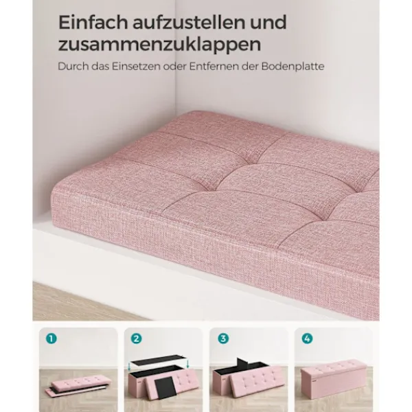 Rootz Living Kistor & Koffertar>Rootz Pink Ottoman Förvaringsbänk - MDF-klädd sits - Linnefinish - Högresiliensskum - 38 cm x 110 cm x 38 cm - 300 kg Kapacitet