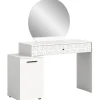 Rootz Living Sminkbord>Rootz prisma toalettbord i vit högglans - skrivbord - kosmetisk bord - 1 dörr - 1 låda - rymdbesparande - 117 cm x 138 cm x 42 cm
