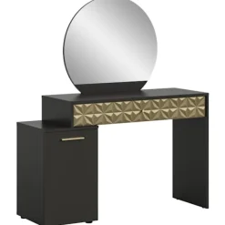 Rootz Living Sminkbord>Rootz prisma x76a9t67 toalettbord - skrivbord - kosmetiskt bord - svart melamin - guld trim - 117 cm x 138 cm x 42 cm