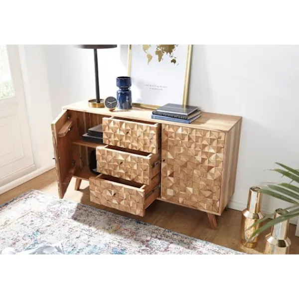 Rootz Living Byråer>Rootz Room Skänk 140x78,5x40 cm Skänk massivträ Acaciaskåp Brun - Byrå i lantlig stil med 3 lådor & 2 dörrar - Hallskåp i äkta trä - Låda byrå massiv | Fyndiq