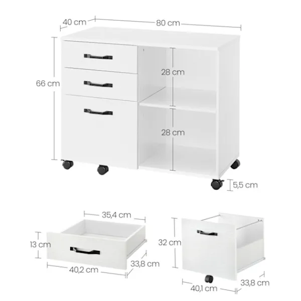 Rootz Living Kontorsmöbler>Rootz rullbehållare med träfiberfinish - Förvaringsvagn - Mobil organisering - Spånskiva och metallkonstruktion - 40 cm x 80 cm x 66 cm - 22,2 kg Vikt | Fyndiq