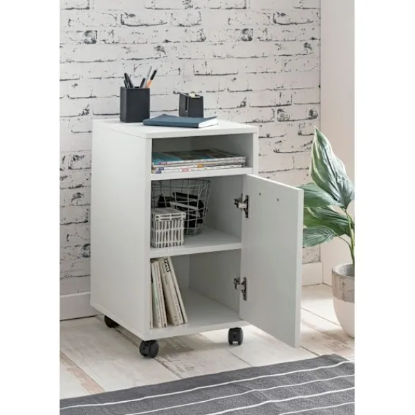 Rootz Living Kontorsmöbler>Rootz rullcontainer vit 33x60x38cm lådskåp kontorscontainer - Skrivbordsbehållare med dörr & bricka - Kontorsbehållare sidobehållare med hjul - Liten | Fyndiq