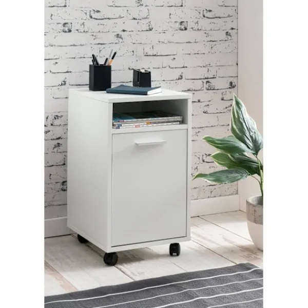 Rootz Living Kontorsmöbler>Rootz rullcontainer vit 33x60x38cm lådskåp kontorscontainer - Skrivbordsbehållare med dörr & bricka - Kontorsbehållare sidobehållare med hjul - Liten | Fyndiq