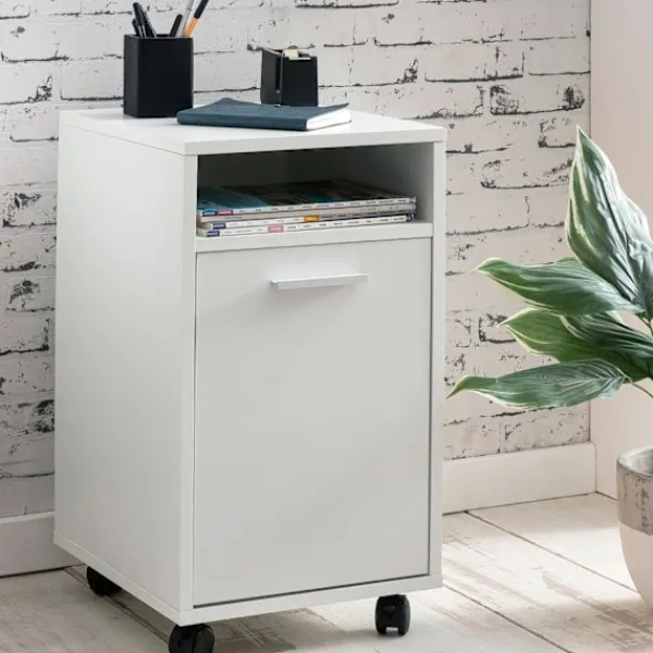 Rootz Living Kontorsmöbler>Rootz rullcontainer vit 33x60x38cm lådskåp kontorscontainer - Skrivbordsbehållare med dörr & bricka - Kontorsbehållare sidobehållare med hjul - Liten | Fyndiq